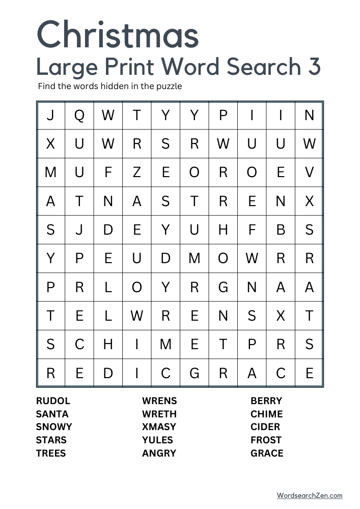 Christmas Large Print Word Search 3