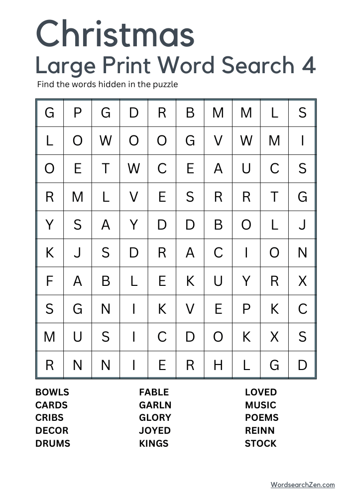 Christmas Large Print Word Search 4