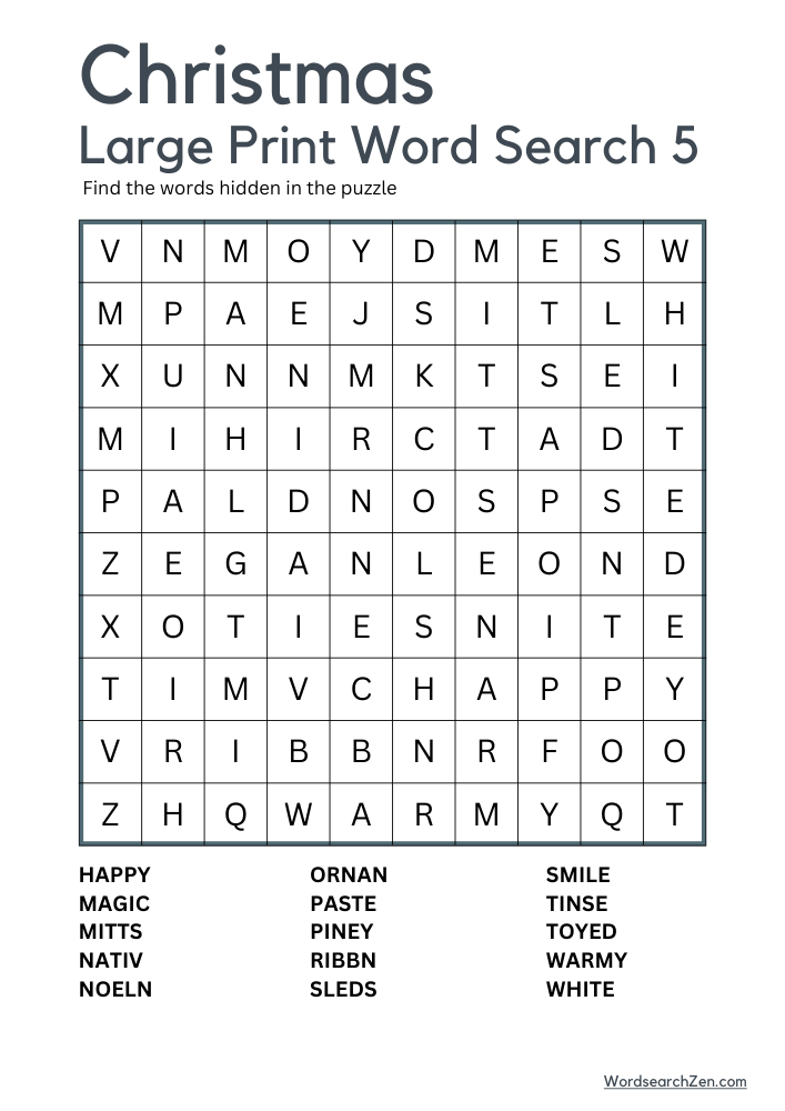 Christmas Large Print Word Search 5