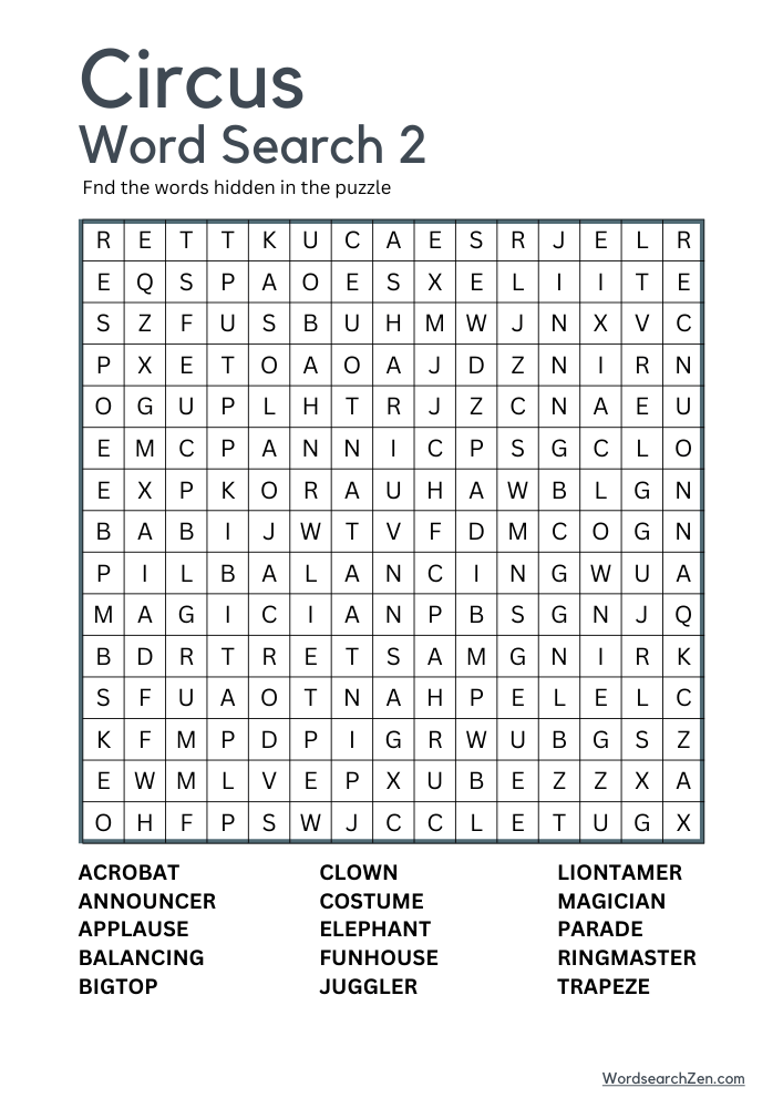 Circus Word Search 2