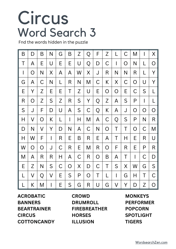 Circus Word Search 3