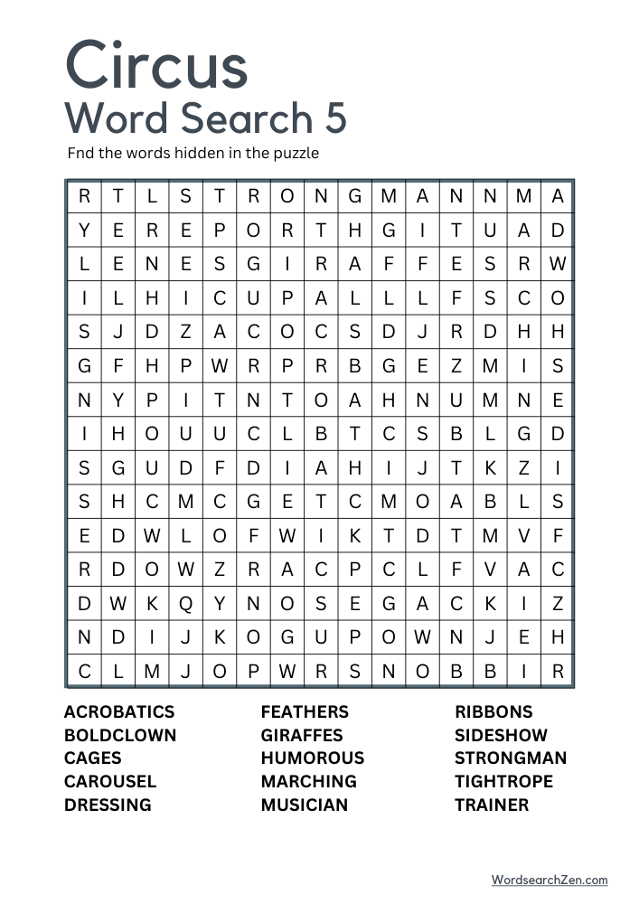 Circus Word Search 5