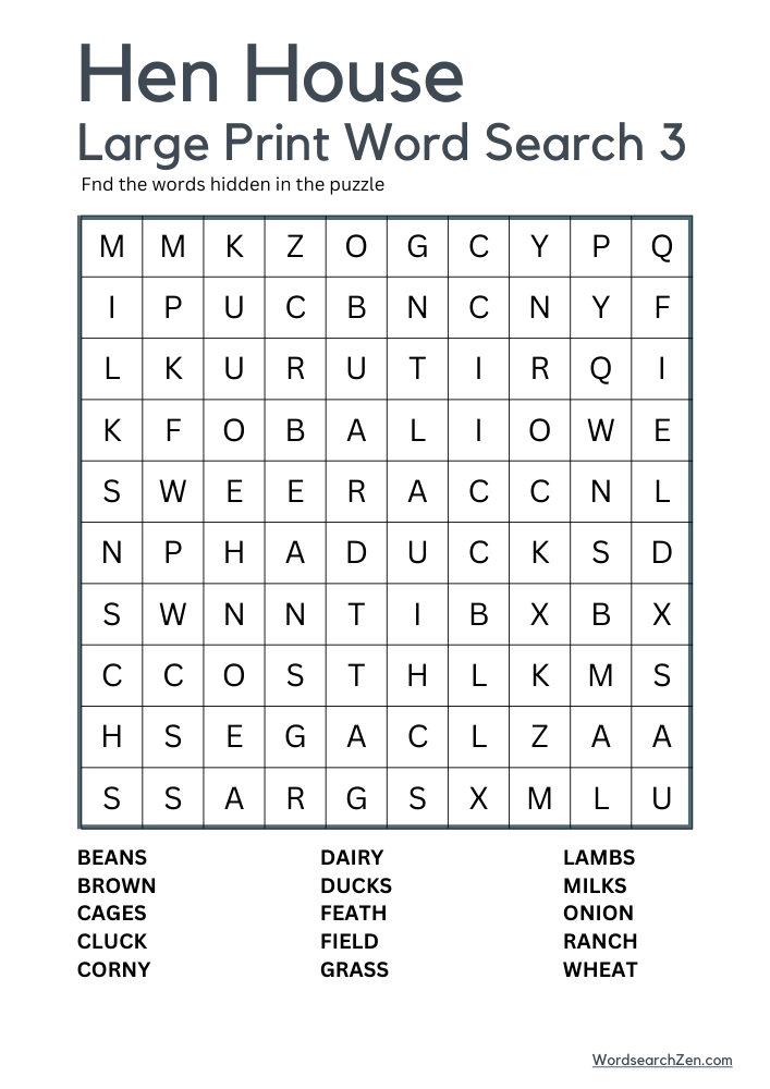 Hen House Large Print Word Search 3