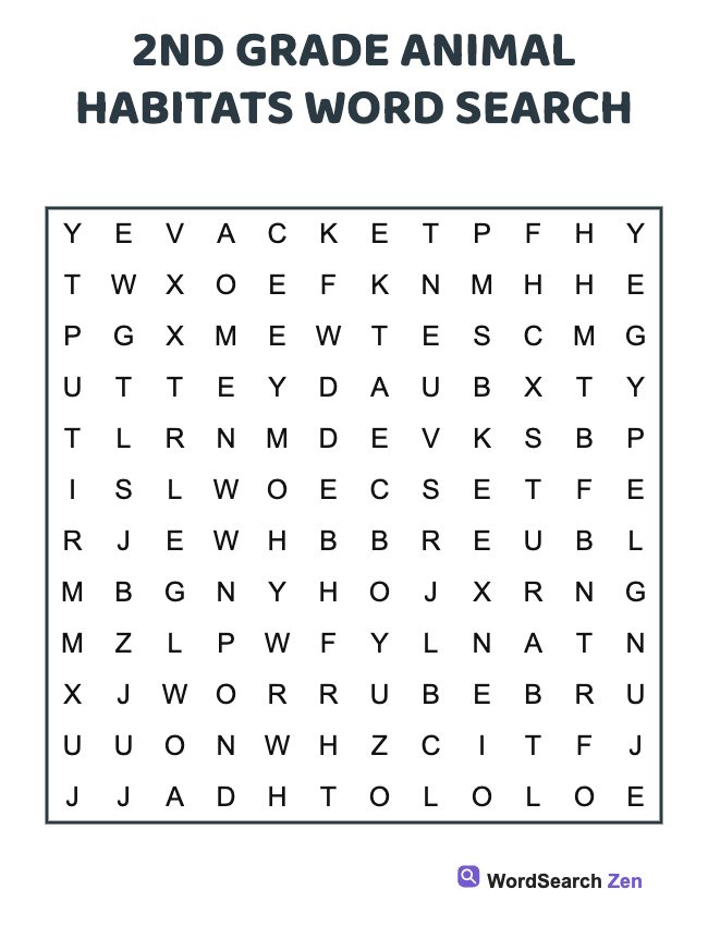 2nd Grade Animal Habitats Word Search