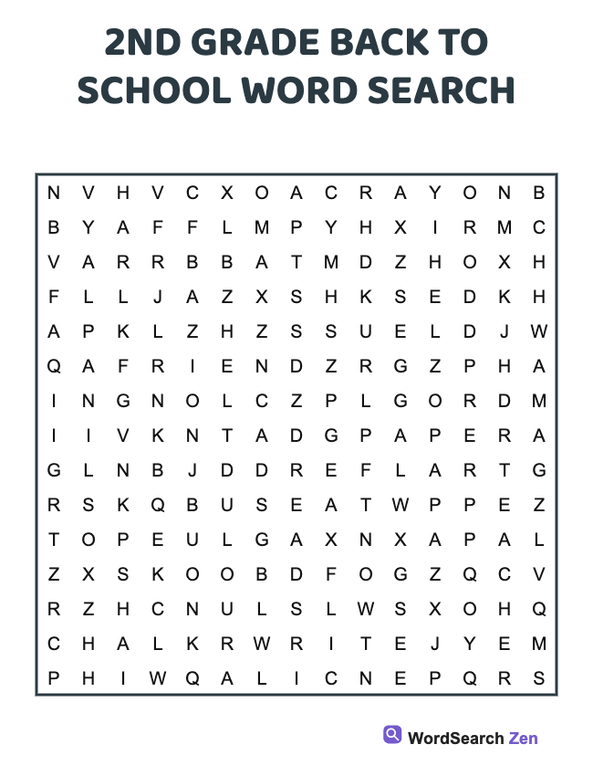 2nd Grade Back To School Word Search