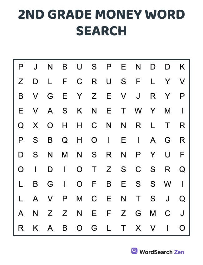 2nd Grade Money Word Search