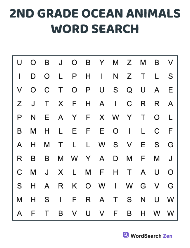 2nd Grade Ocean Animals Word Search