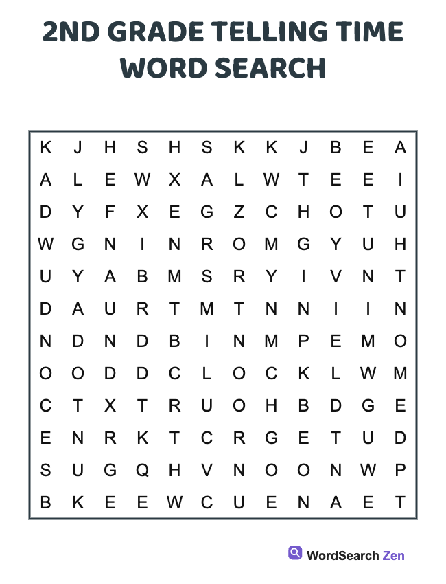 2nd Grade Telling Time Word Search