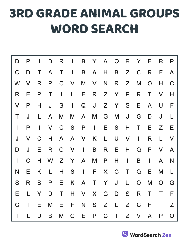 3rd Grade Animal Groups Word Search