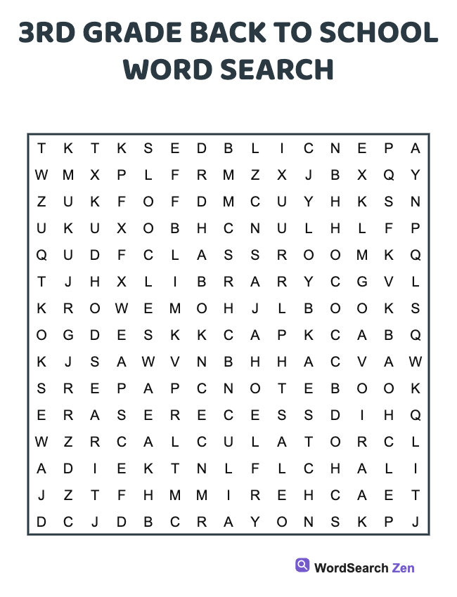 3rd Grade Back To School Word Search
