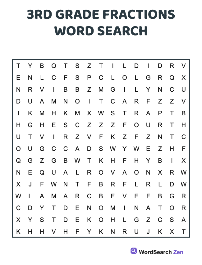 3rd Grade Fractions Word Search