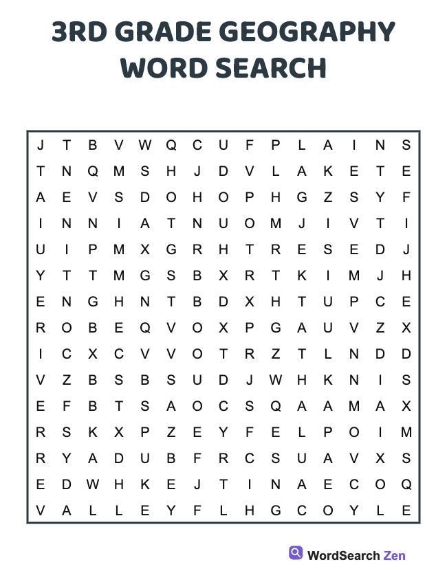 3rd Grade Geography Word Search
