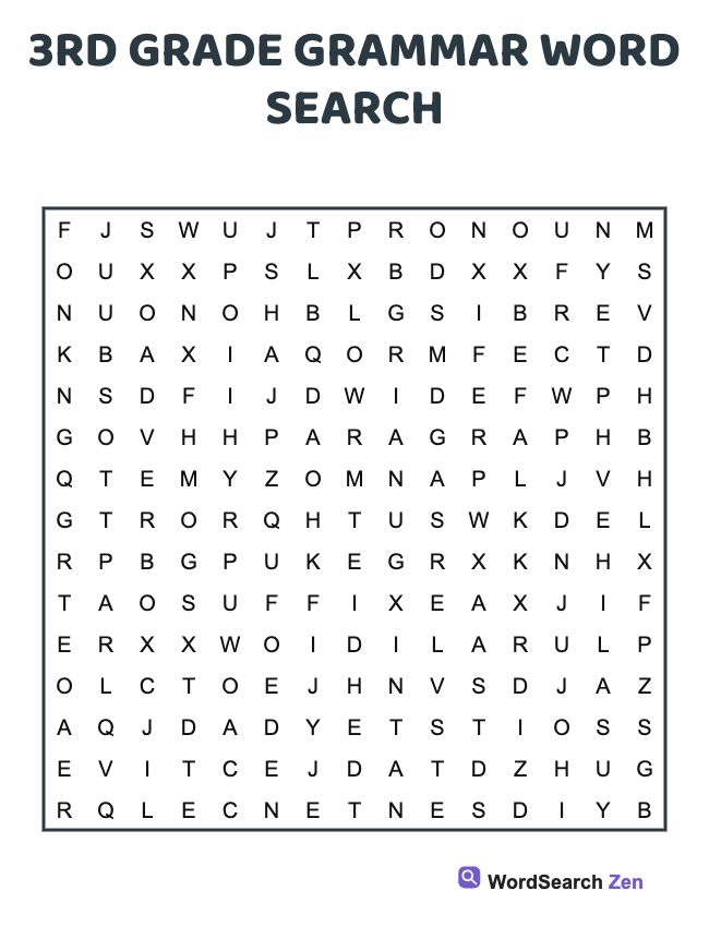 3rd Grade Grammar Word Search