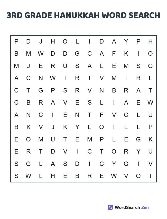 3rd Grade Hanukkah Word Search printable puzzle sheet