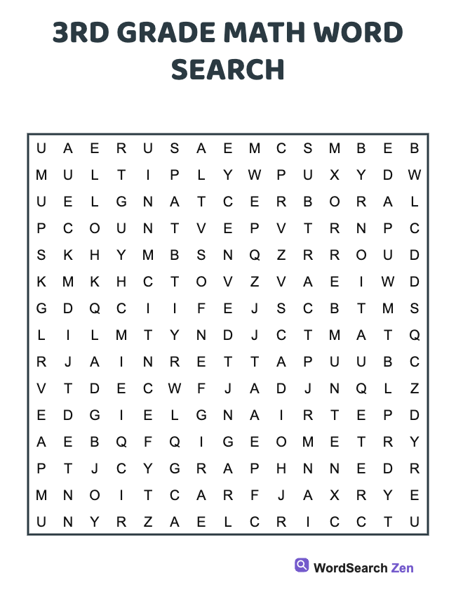 3rd Grade Math Word Search