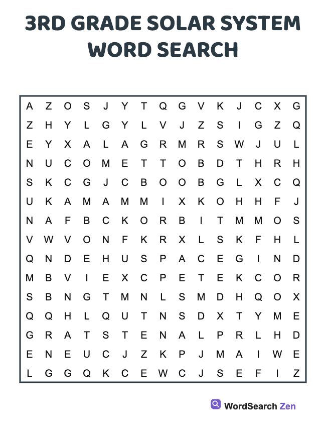 3rd Grade Solar System Word Search