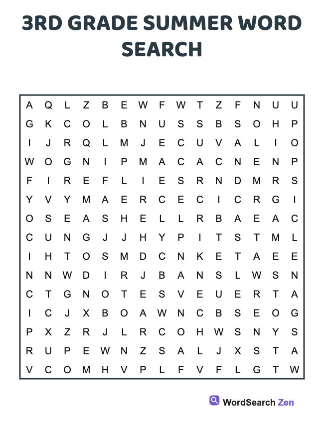 3rd Grade Summer Word Search