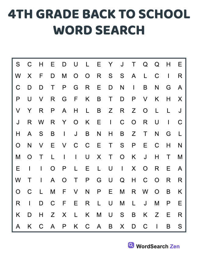4th Grade Back To School Word Search
