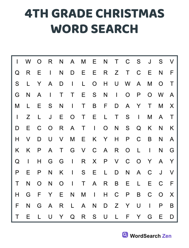 4th Grade Christmas Word Search