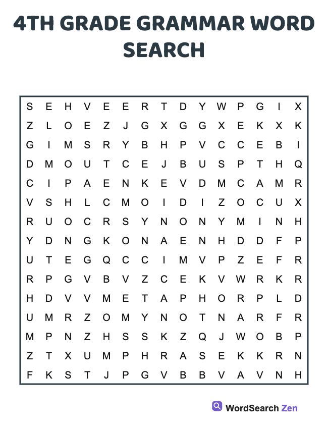 4th Grade Grammar Word Search