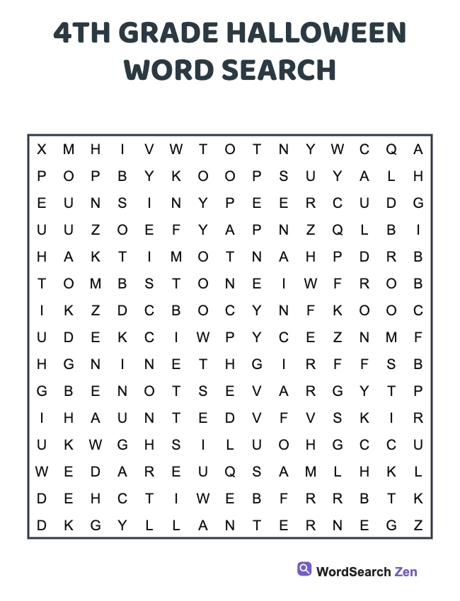 4th Grade Halloween Word Search