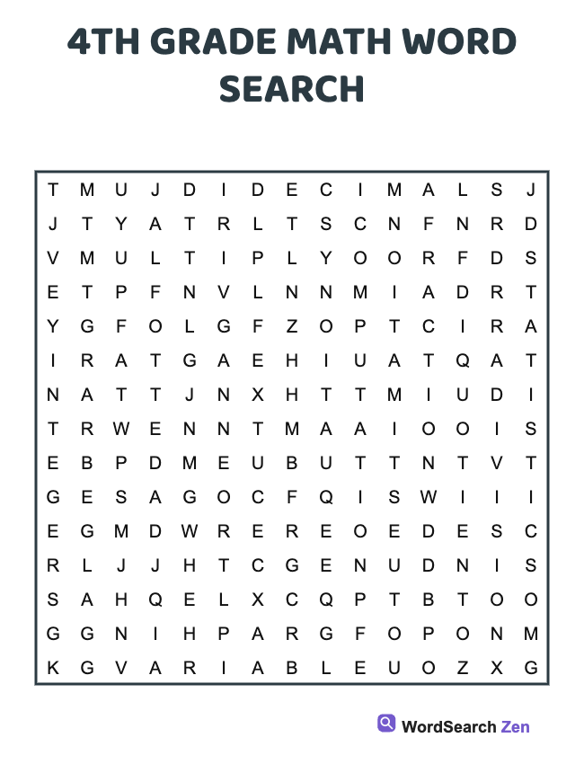 4th Grade Math Word Search