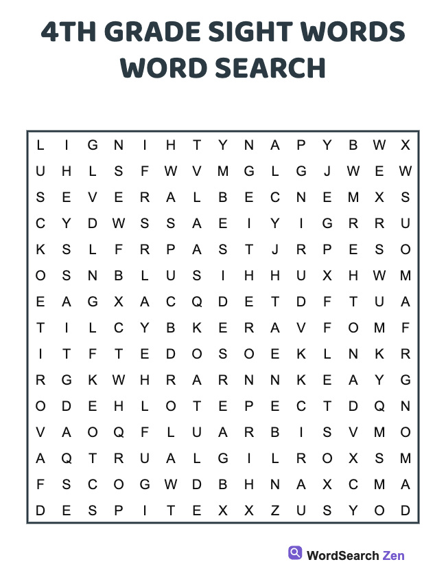 4th Grade Sight Words Word Search