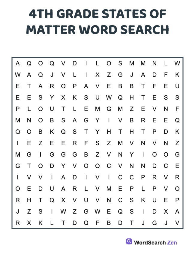 4th Grade States Of Matter Word Search