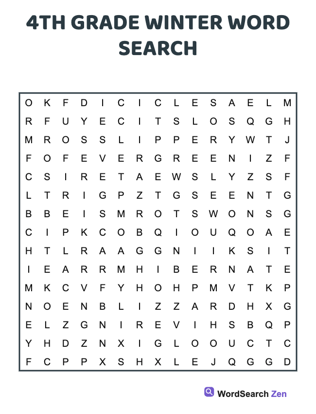 4th Grade Winter Word Search
