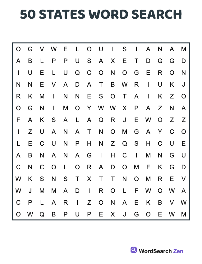 50 States Word Search