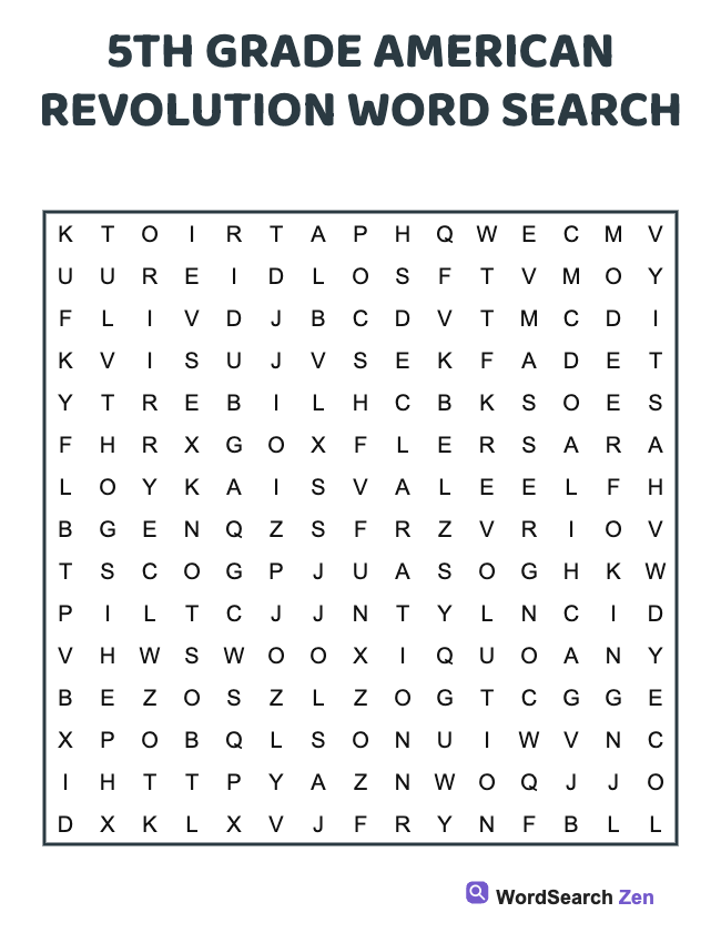 5th Grade American Revolution Word Search