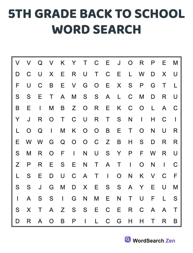 5th Grade Back To School Word Search