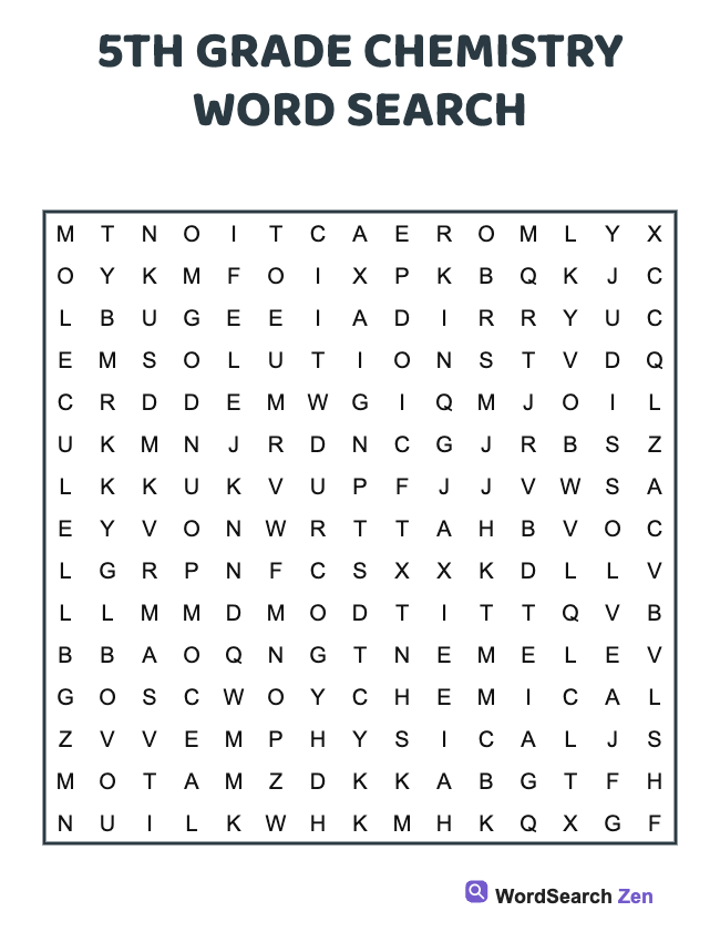 5th Grade Chemistry Word Search