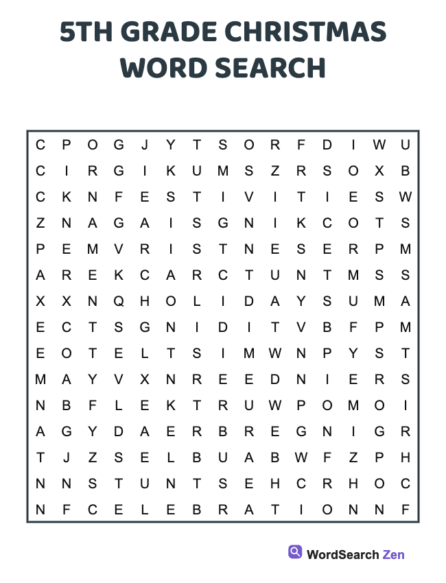 5th Grade Christmas Word Search
