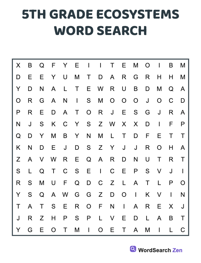 5th Grade Ecosystems Word Search