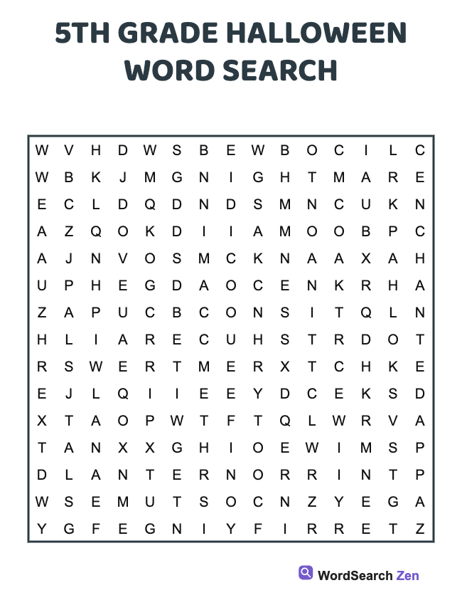 5th Grade Halloween Word Search