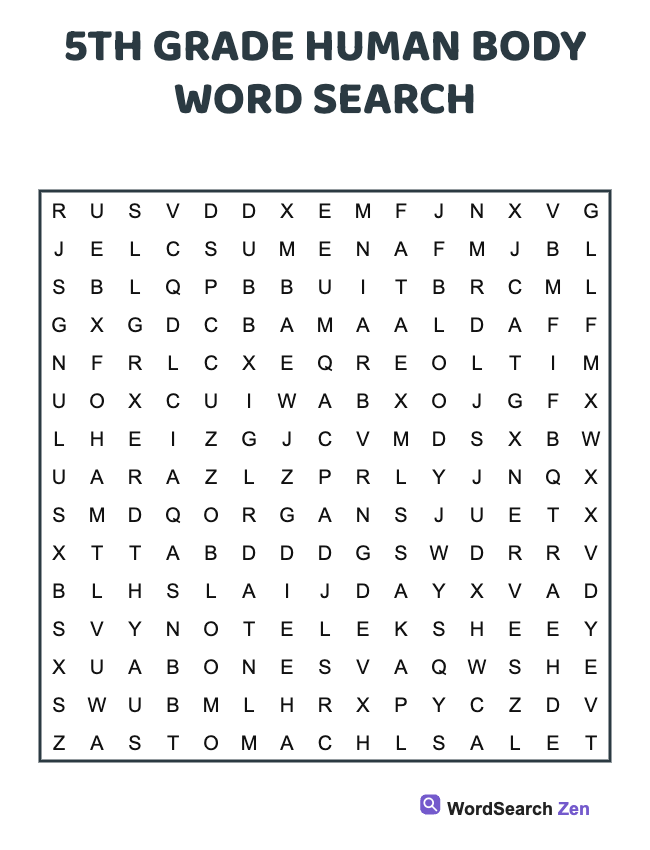 5th Grade Human Body Word Search