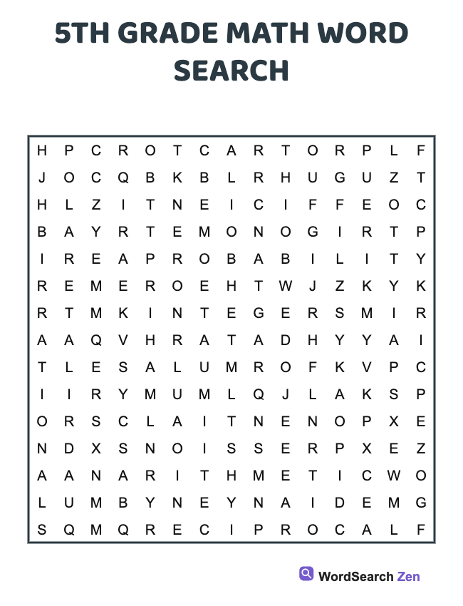 5th Grade Math Word Search