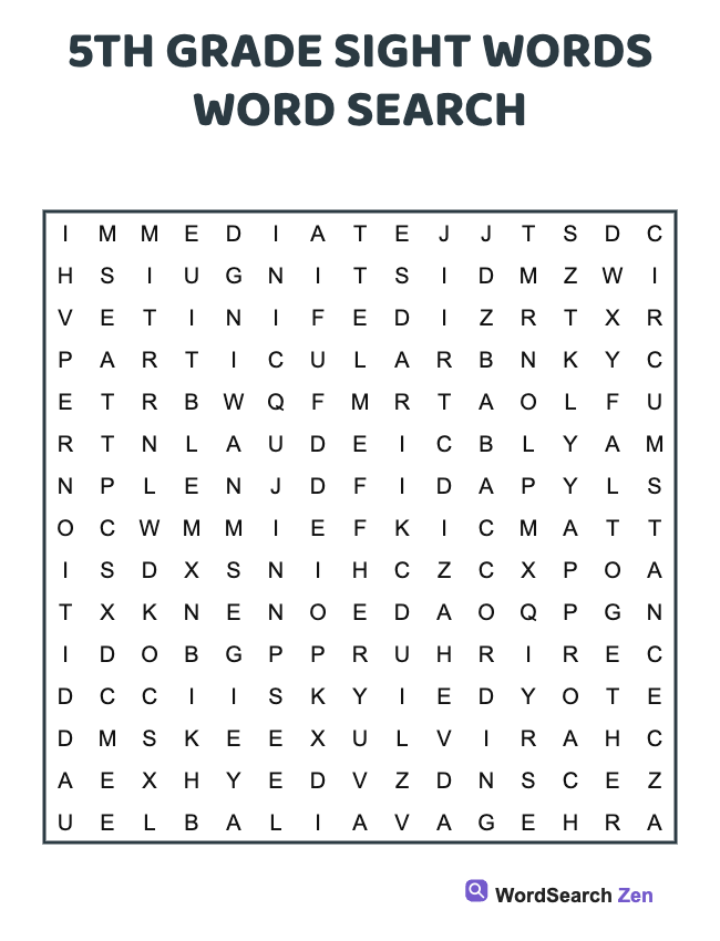 5th Grade Sight Words Word Search