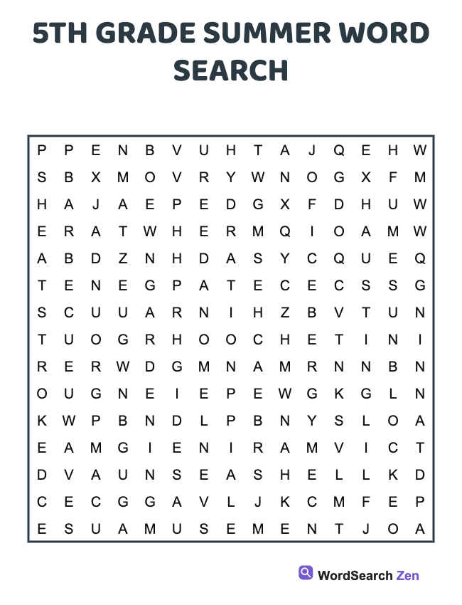 5th Grade Summer Word Search