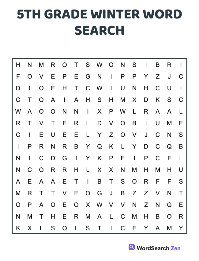 5th Grade Winter Word Search