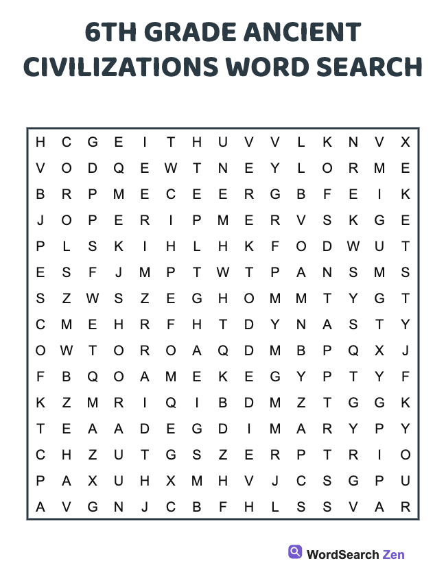 6th Grade Ancient Civilizations Word Search