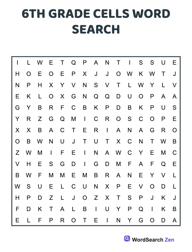 6th Grade Cells Word Search