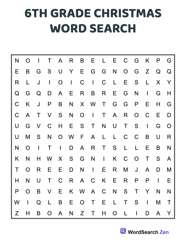 6th Grade Christmas Word Search