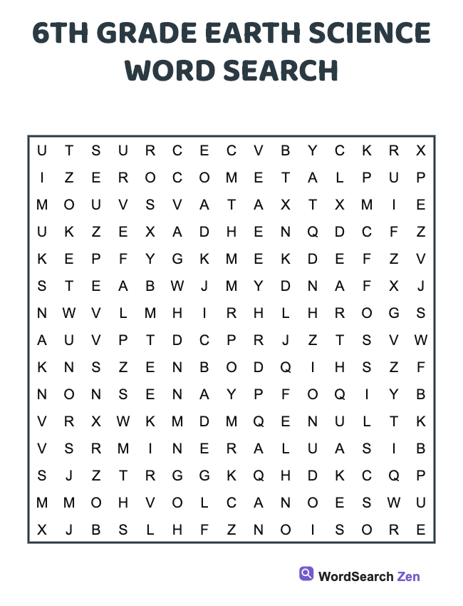 6th Grade Earth Science Word Search