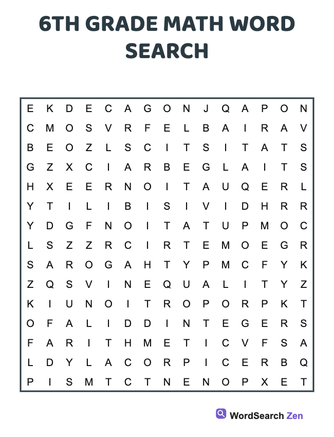 6th Grade Math Word Search