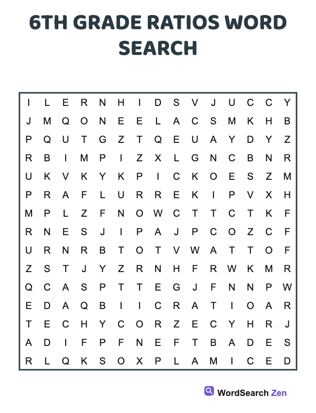 6th Grade Ratios Word Search