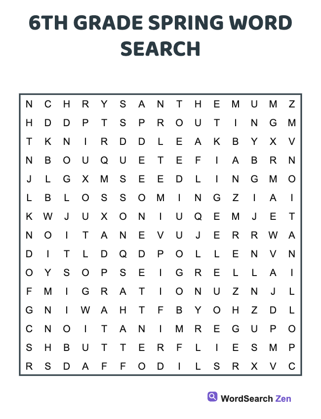 6th Grade Spring Word Search
