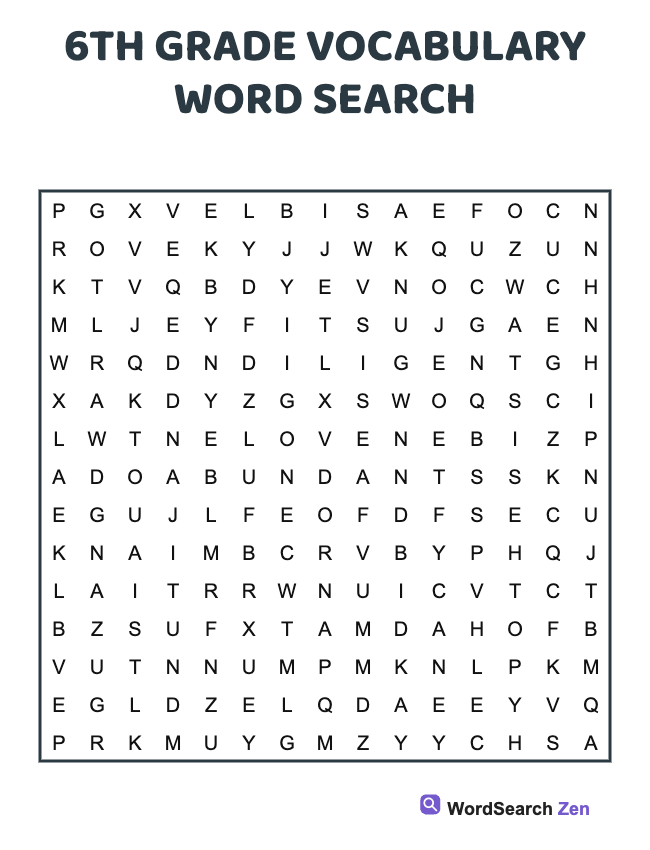 6th Grade Vocabulary Word Search