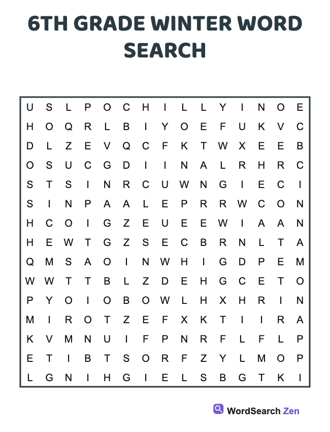 6th Grade Winter Word Search
